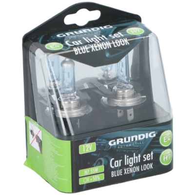 Set de 2 becuri auto cu halogen Grundig, H7, Blue Xenon Look, 12V, 55W, E4