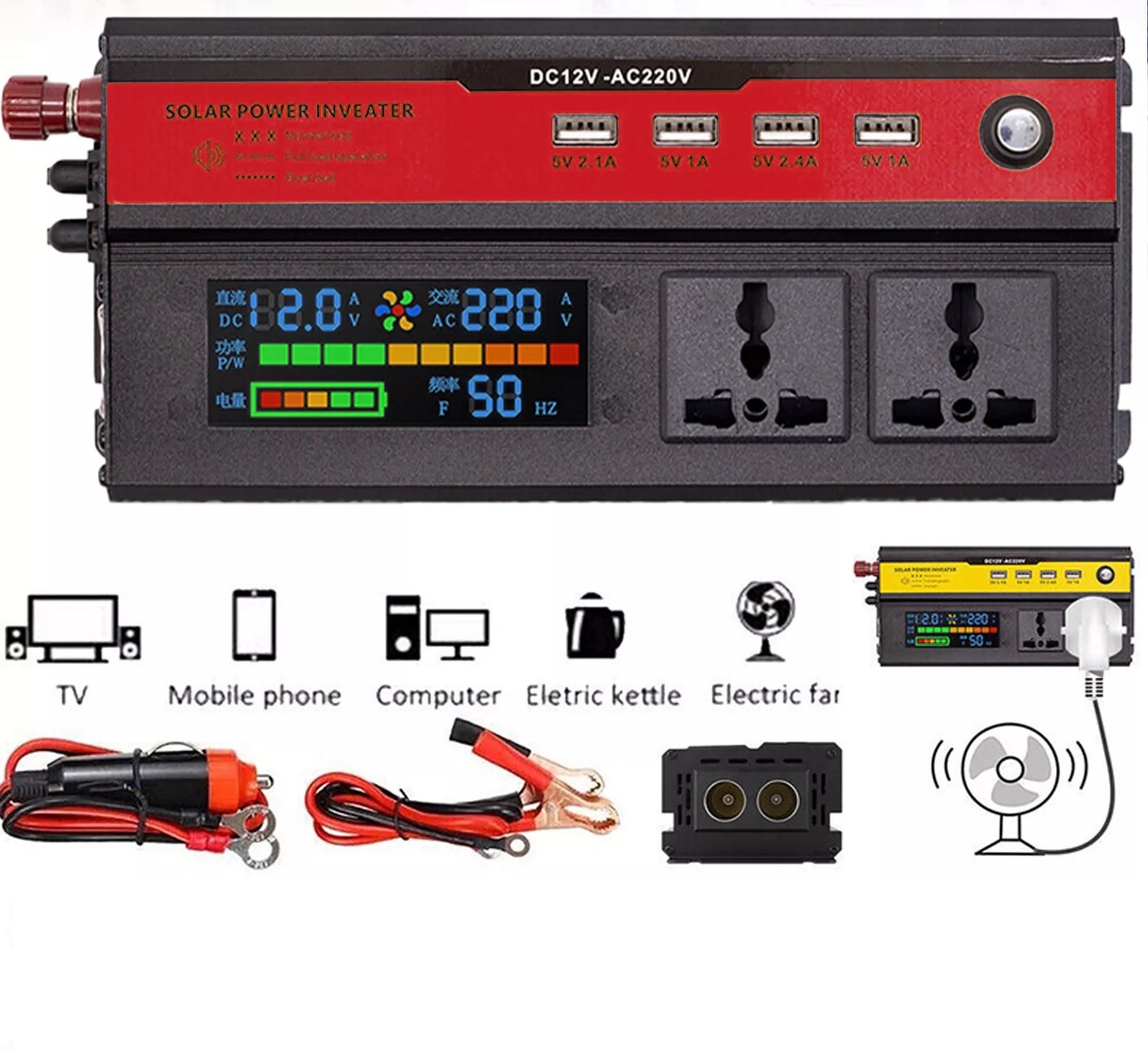 Invertor De Tensiune - Invertor de tensiune de la 12V la 220V 5000W cu afișaj digital