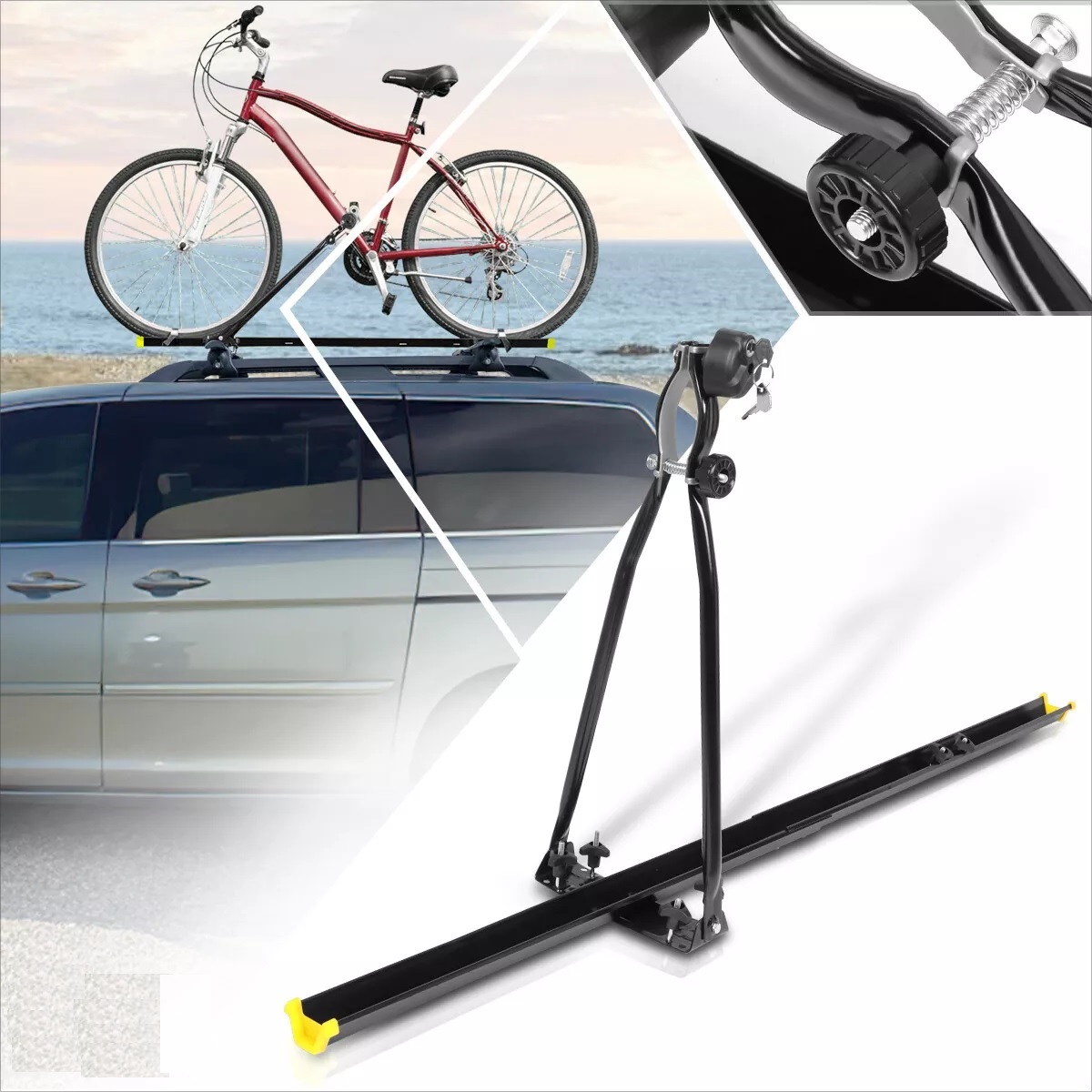 Accesorii pentru exterior - Suport bicicletă pentru plafon cu încuietoare și prindere pe bare transversale până la 15 kg