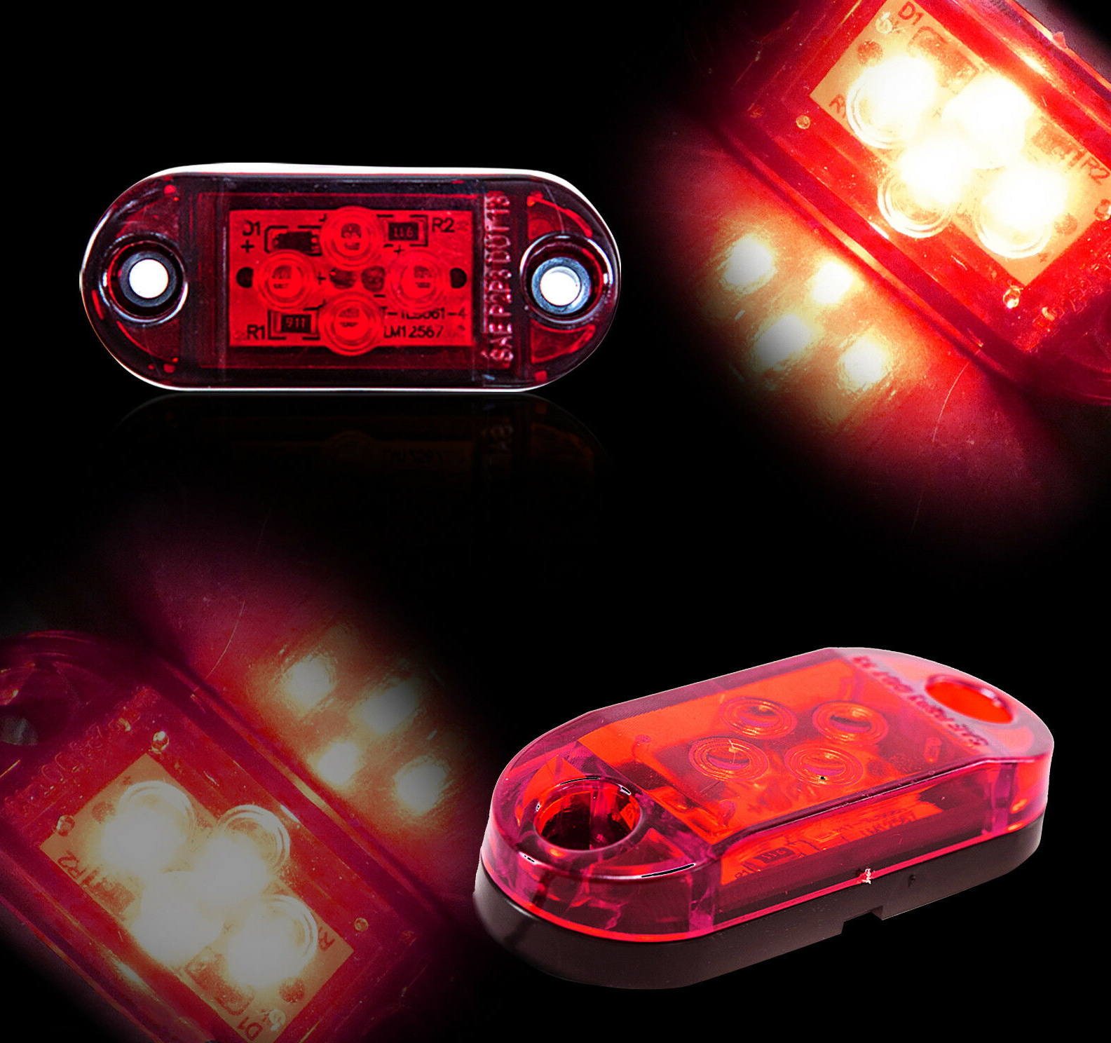 Accesorii Camioane - Lampa Laterala gabarit LED cu 4 LED-uri SMD - Rosu, 12V