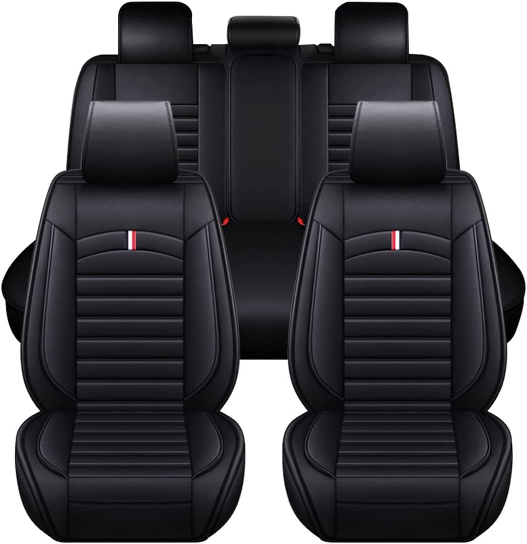 Accesorii pentru interior - Set Huse Auto universale din piele ecologica, negru pentru scaune fata si spate