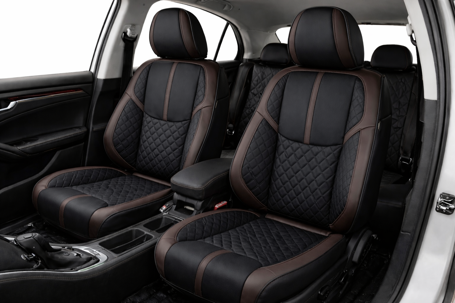 Accesorii pentru interior - Set Huse Auto universale din piele ecologica, negru-maro, integral din piele ecologica, pentru scaune fata si spate