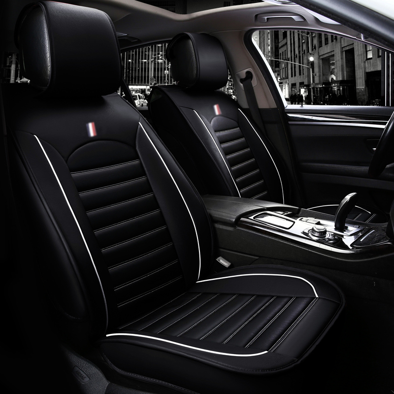 Accesorii pentru interior - Set 1+1 Huse Scaune Auto Premium Lux Piele Ecologica, Negru/Albastru