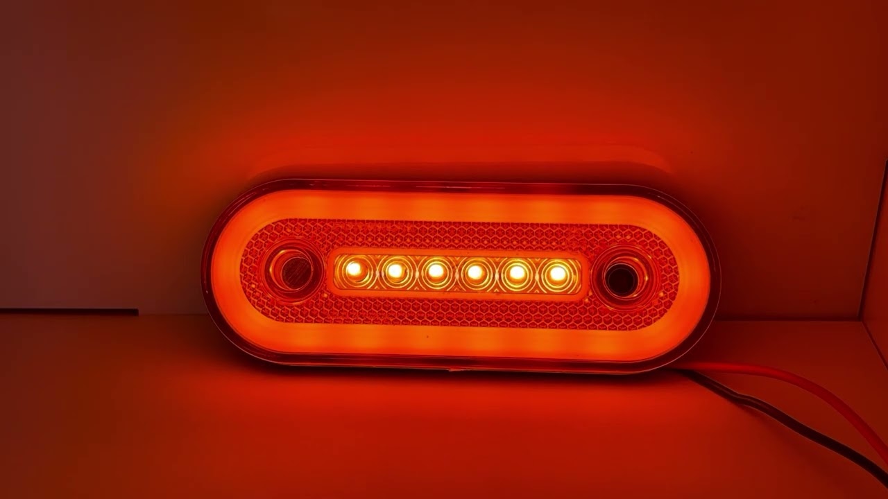 Lampa Laterala Gabarit LED Ovala 12-24V, Portocalie, 24 LED, Efect Neon, cu Suport din Cauciuc, 115 x 44 mm