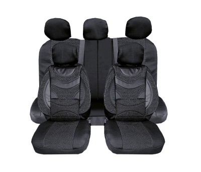 Set Huse Scaun Auto Universal Premium, Textil si Piele Ecologica, Negru, cu Fermoare, 9 buc, Divizibil