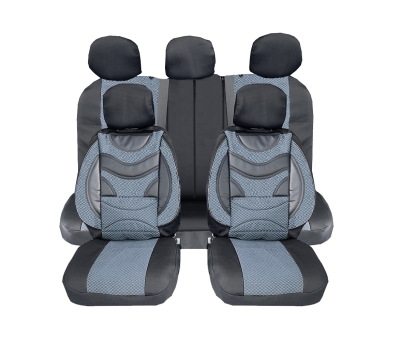 Set Huse Scaun Auto Universal Premium, Textil si Piele Ecologica, Gri, cu Fermoare, 9 buc, Divizibil