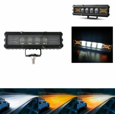 Proiector cu diode Led Bar Halogen Lumină Albă + Semnalizator alb - galben 12V - 24V Pentru ATV SUV Jeep 4x4 Offroad Camion, 15,5 cm 7D