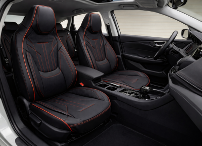 Set Huse Auto universale luxoase din piele ecologica, negru-rosu, integral din piele ecologica, pentru scaune fata si spate