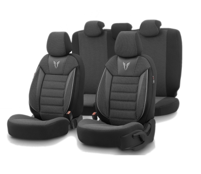 Set tapiterie luxoasa OTOM textil cu piele ecologica TORO Design – Neagra cu cusatura gri, pentru scaune fata si spate