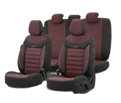 Set tapiterie luxoasa OTOM textil cu piele ecologica LINE Design – Neagra cu cusatura rosie, pentru scaune fata si spate