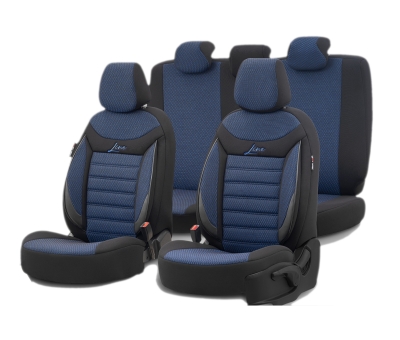 Set tapiterie luxoasa OTOM textil cu piele ecologica LINE Design – Neagra cu cusatura albastra, pentru scaune fata si spate