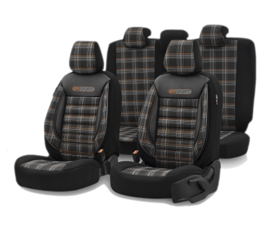 Set tapiterie luxoasa OTOM textil cu piele ecologica GTI SPORTS Design – Neagra cu cusatura portocalie, pentru scaune fata si spate