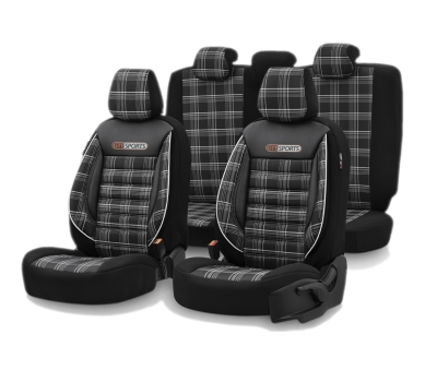 Set tapiterie luxoasa OTOM textil cu piele ecologica GTI SPORTS Design – Neagra cu cusatura alba, pentru scaune fata si spate