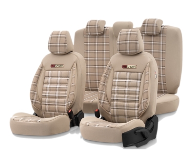 Set tapiterie luxoasa OTOM textil cu piele ecologica GTI SPORTS Design – Bej cu cusatura bej, pentru scaune fata si spate