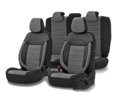 Set tapiterie luxoasa OTOM textil cu piele ecologica COMFORT LINE Design – Gri-Negru cu cusatura gri, pentru scaune fata si spate