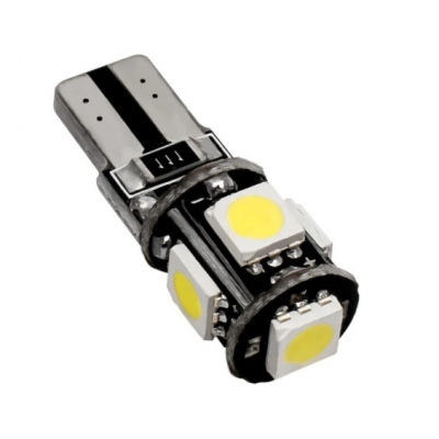 Set 5X Becuri Led T10 Flexzon, 5 SMD, W5W, Canbus, 12V, Pentru Pozitie, Plafoniere, Portbagaj, Lumina Alb 6000k