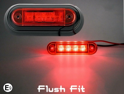 LED Lampa Laterala, Gabarit, 4 Leduri, Rosu, 12-24V, "Flush Fit"