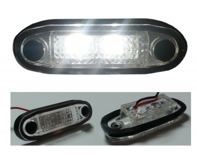 Indicator LED, marker, cu cauciuc, culoare alb, oval, E-Mark, 24V, 7.5 cm