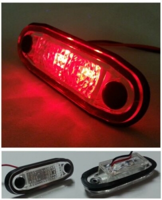Indicator LED, marker, cu cauciuc, culoare roșu, oval, E-Mark, 12V, 7.5 cm