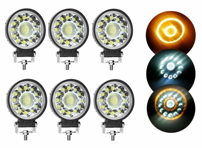 Set 6X LED Lampa Auto Flexzon, Offroad, Rotund, Alb si Glaben, 40W, 4000lm, 12V-24V