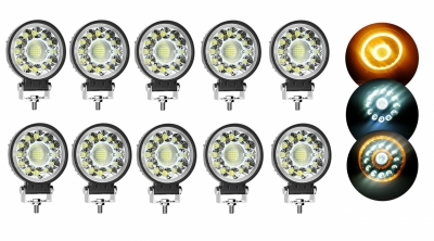 Set 10X LED Lampa Auto Flexzon, Offroad, Rotund, Alb si Glaben, 40W, 4000lm, 12V-24V