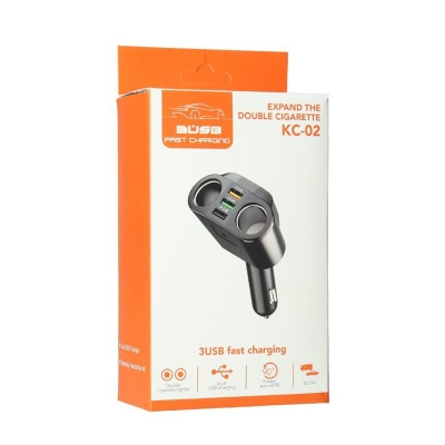 Adaptor universal pentru brichetă cu 2 prize și 3 porturi USB  12V - 24V