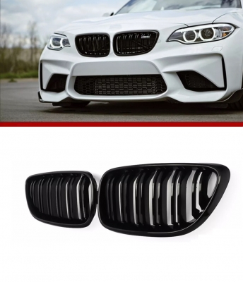 Grile duble pentru BMW F22 F23 F24 F27 E87 2012-2018 lac negru lucios