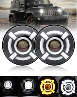 Set Far LED universal de 7" (18 cm) halogen 12V-24V cu fază scurtă/lungă DRL (lumini de zi) semnalizator alb-galben 4800 lm pentru ATV SUV motocicletă camion tractor și altele