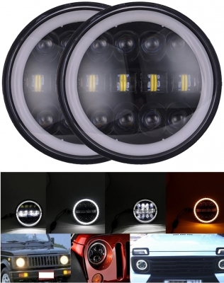 Set Far LED universal de 7" (18 cm) halogen 12V-24V cu fază scurtă/lungă DRL (lumini de zi) semnalizator alb-galben 4800 lm pentru ATV SUV motocicletă camion tractor și altele