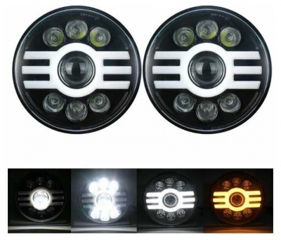 Set Far LED universal de 7" (18 cm) halogen 12V-24V cu fază scurtă/lungă DRL (lumini de zi) semnalizator alb-galben 5000 lm pentru ATV SUV motocicletă camion tractor și altele