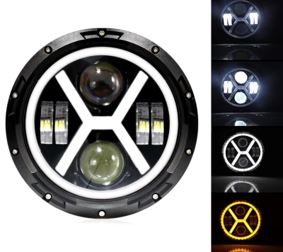 Far universal cu Led, de 7" inch 18 cm, 12V-24V, fază scurtă/lungă cu lumini de zi DRL, semnalizare alb-galben, 4000 lm, potrivit pentru ATV, jeep, motocicletă, camion, tractor și altele