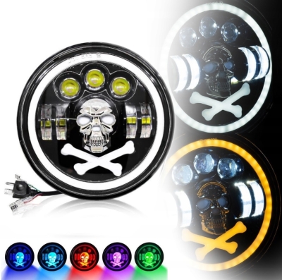 Far universal cu LED de 7" inch 18 cm, 12V-24V, cu fază scurtă/lungă, lumini de zi DRL, semnalizare alb-galben cu iluminare de fundal RGB în 6 culori diferite, potrivit pentru ATV, jeep, motocicletă, camion, tractor și altele