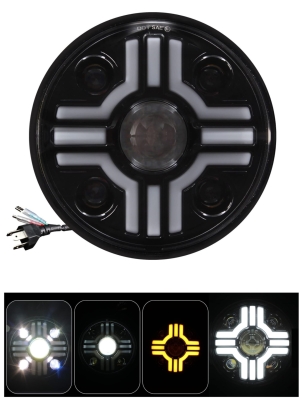 Far cu LED universal de 7" 18 cm halogen, 12V-24V, cu fază scurtă/ lungă, cu DRL (lumini de zi), semnalizare alb-galben, pentru ATV, jeep, motocicletă, camion, tractor etc.