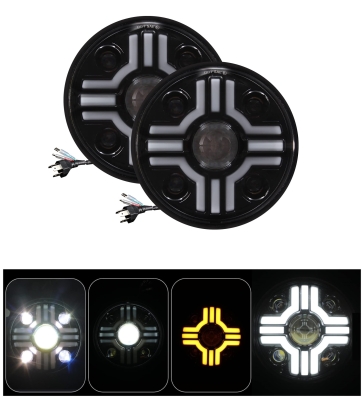 Set de 2 bucăți Far cu LED universal de 7" 18 cm halogen, 12V-24V, cu fază scurtă/ lungă, cu DRL (lumini de zi), semnalizare alb-galben, pentru ATV, jeep, motocicletă, camion, tractor etc.