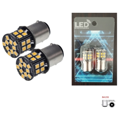 Set de 2 buc. Becuri LED, 30 SMD, BA15S 1156 (PY21W), 12V, lumină portocalie canbus, pini opuși (180°)