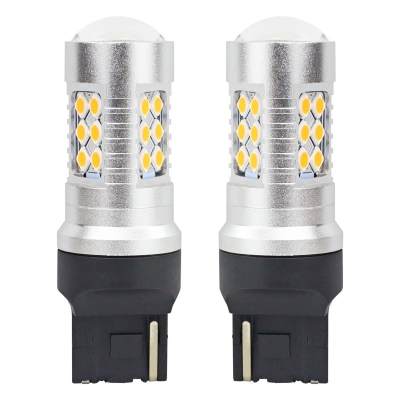 Becuri LED T20 7440 W21W 3000K portocalie CANBUS 3030 24SMD, 12V-24V, set