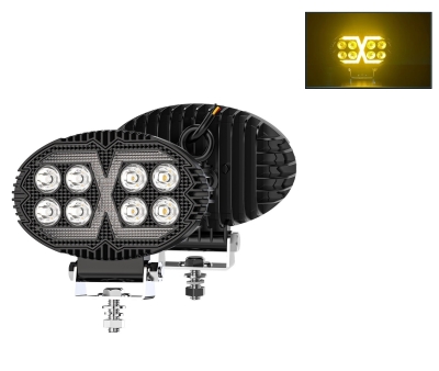 8 LED Halogen cu Lumină Albă și DRL Portocalie, 4000LM, 9-30V, Rezistent la Apă IP67 