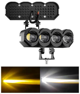 4 LED Halogen cu Lumină Spot, 4000LM, 9-85V, Rezistent la Apă IP68, Lumină Galbenă (Faruri scurte) + Lumină Albă (Faruri lungi), Potrivit pentru Motociclete