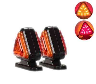 Set de 2 bucăți 18 LED poziție lumină roșie + portocalie pentru bus, van, remorcă, platformă, rulotă 12V-24V, cu formă triangulară