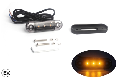 Lampa gabarit laterala LED portocaliu fumuriu rezistent la apă IP67, 12V/24V Cablu 30 cm - E9 10R-06, ECE R10, ECE R148