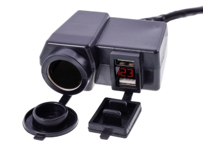 Priza bricheta cu 2 USB-uri, 4.2A, voltmetru, moto, atv, Carmotion - 12V