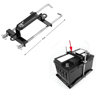 Suport Universal pentru fixare 27cm – asigurare baterie auto, metalic, culoare neagra