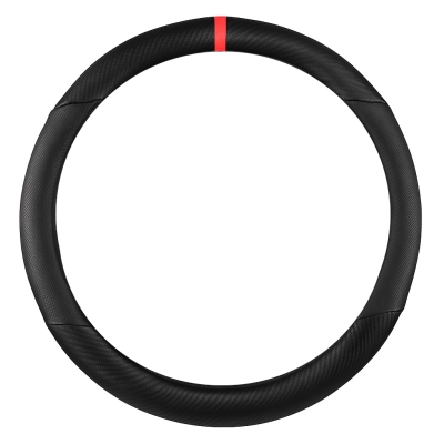 Husa universala din piele pentru volan cu design carbon – Negru cu banda roșie, 37–38 cm