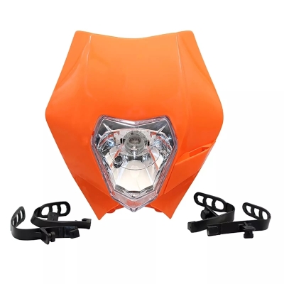 Carena si far fata pentru motociclete, portocalie, cu faza scurta si lunga – Model universal pentru ENDURO / Trail / Streetfighter