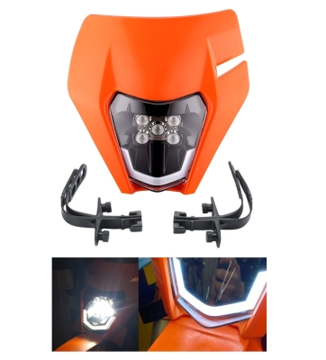Carena si far LED fata pentru motociclete, portocalie, cu faza scurta si lunga – Model universal pentru ENDURO / Trail / Streetfighter