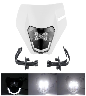 Carena si far LED fata pentru motociclete, Alba, cu faza scurta si lunga – Model universal pentru ENDURO / Trail / Streetfighter