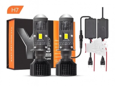 Set Becuri auto LED cu lupa, Y10 H7, 200%, 50W 6400LM, 6000K, 360° Canbus - 12V