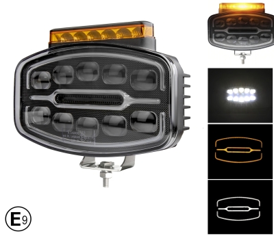 LED Halogen cu 3 functii – DRL alb/portocaliu si lumina de avertizare cu 4 moduri, rezistent la apa, 12-24V, 1400LM, IP67, IP69, ECE-R10