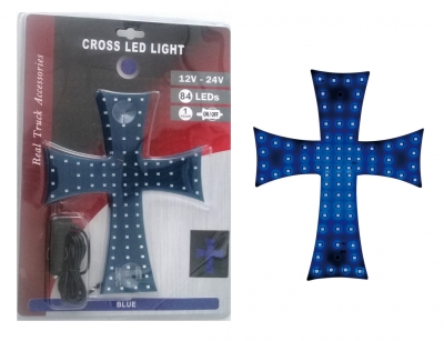 Cruce luminoasa albastra autoturism si camion, 84 LED-uri, 12-24V prindere cu ventuze, 23 x 25 cm
