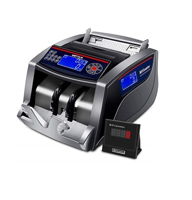 Masina de numarat bani, Detectare bancnote prin UV, MG, Aparat de numarat banii cu display propriu si extern, Display LCD color, 1000 bancnote/min, Husa inclusa, Gri